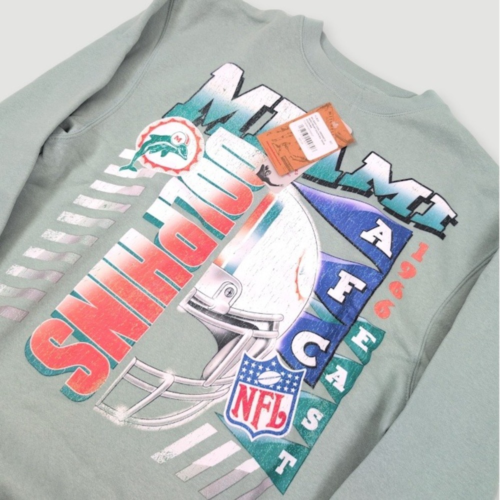 Mitchell and Ness Miami Dolphins Sweatshirt Mens Medium Green Retro Graphic NFL
